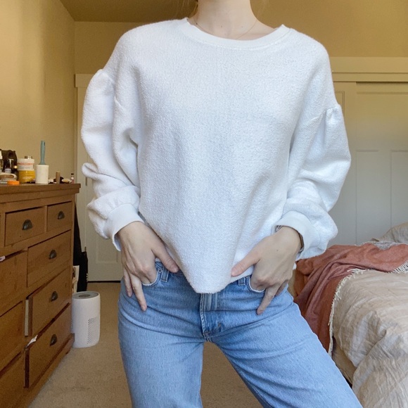 Mod Ref white balloon sleeve terry cloth top - Picture 1 of 4